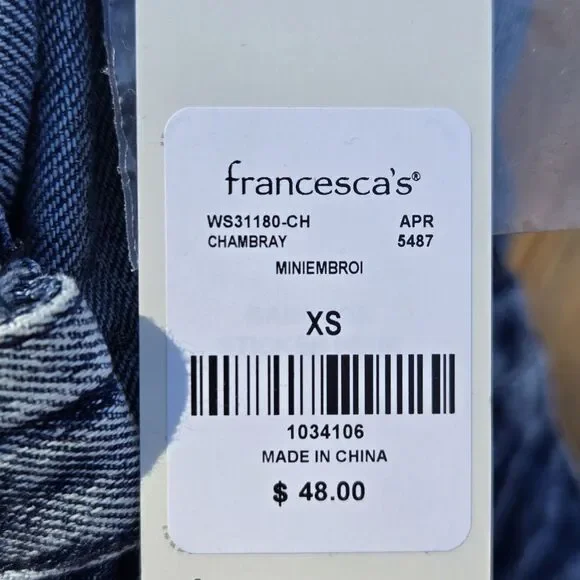 Francesca's Blue Rain Denim Skirt Embroidered Mini Size XS Y2K 90s Retro NWT - Picture 6 of 8